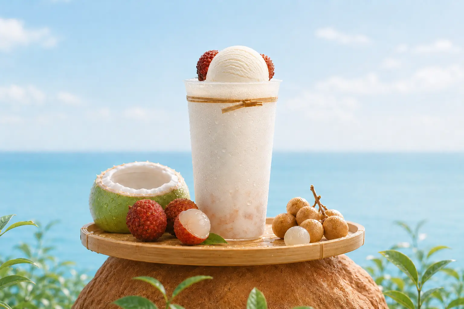 荔枝龙眼椰椰冰夏日产品图